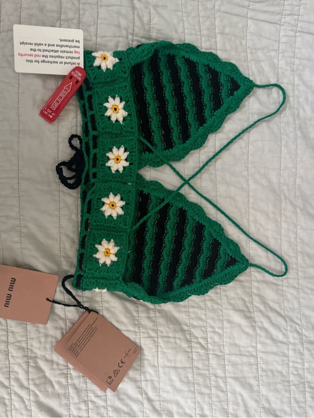 Miu Miu Green Crochet Daisy top with Black Trim - Picture 5 of 6